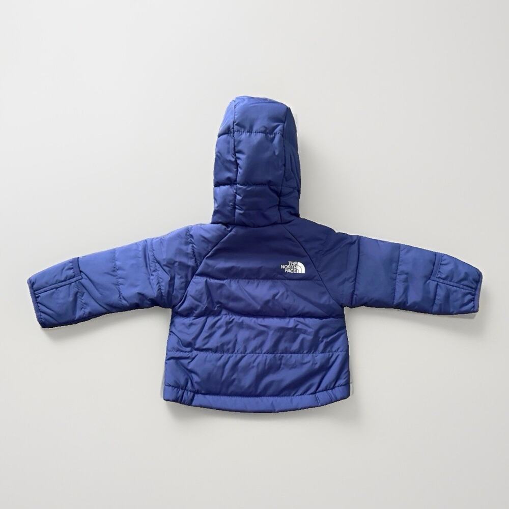 North Face Baby 0-3M Reversible Perrito Jacket NWT Cave Blue Hooded Puffer - Picture 3 of 4